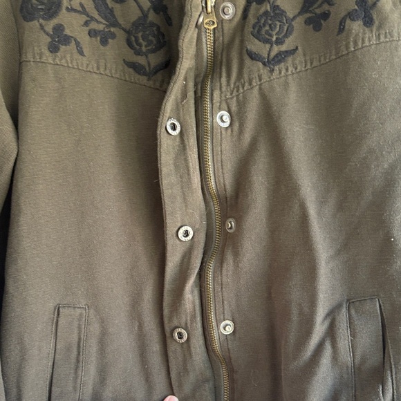 Lucky Brand Army Green Embroidered Utility Jacket 100% Cotton - Picture 6 of 8